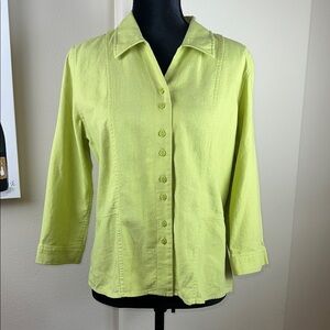 Christopher & Banks Lime Green Button-Down Linen Blend Blouse | Size M